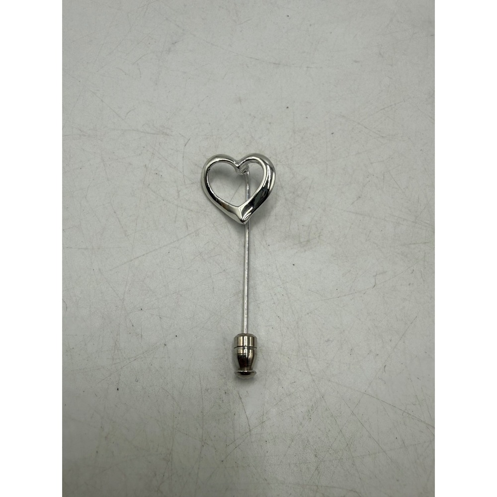 Vintage Silver Tone Open Heart Stick Pin Lapel Scarf Hat Accessory